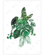 A composition of aroid leaves against a white background