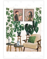 An image depicting a cosy room with two posters of lovers facing each other are hung on the wall